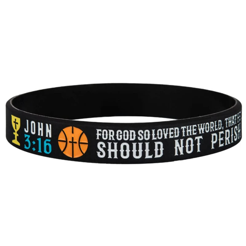 1pc/3pcs Christian Bible Verse Basketball John 316 Joshua 19 Romans 828 rubber bracelet silicone wristband
