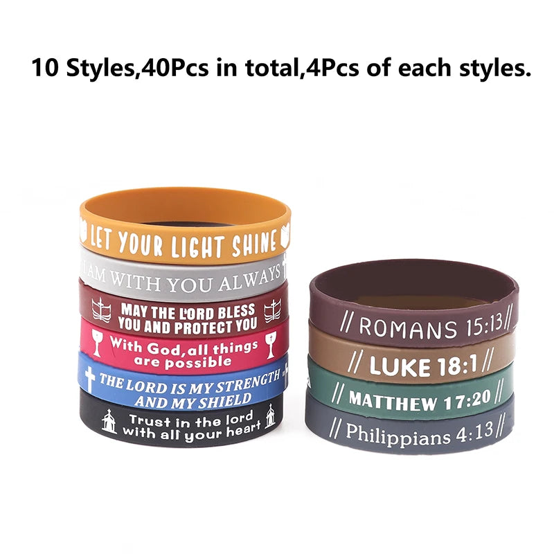 40Pcs Inspirational Bible Verse Silicone Bracelets Faith-Based Rubber Wristbands, Perfect Christian Gifts For Men, Women & Teens
