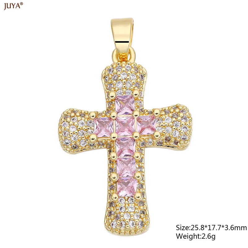 Christian Cross Charms Jesus Talisman Natural Stone Zirconia Pendant For DIY Women Necklaces Luxury Jewelry Making Accessories