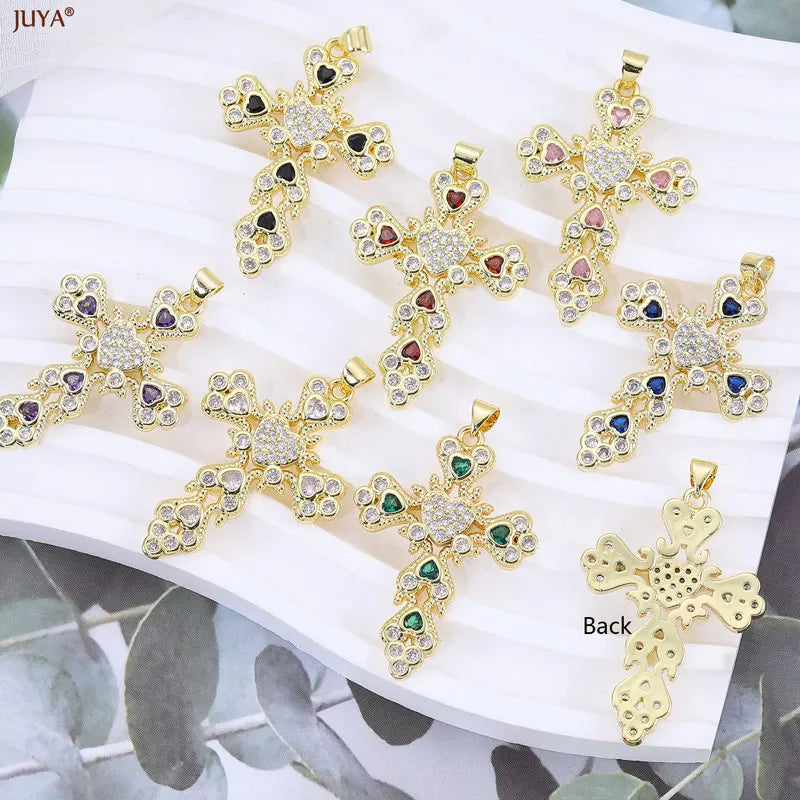 Christian Cross Charms Jesus Talisman Natural Stone Zirconia Pendant For DIY Women Necklaces Luxury Jewelry Making Accessories