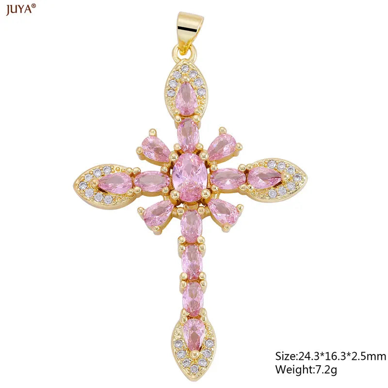 Christian Cross Charms Jesus Talisman Natural Stone Zirconia Pendant For DIY Women Necklaces Luxury Jewelry Making Accessories