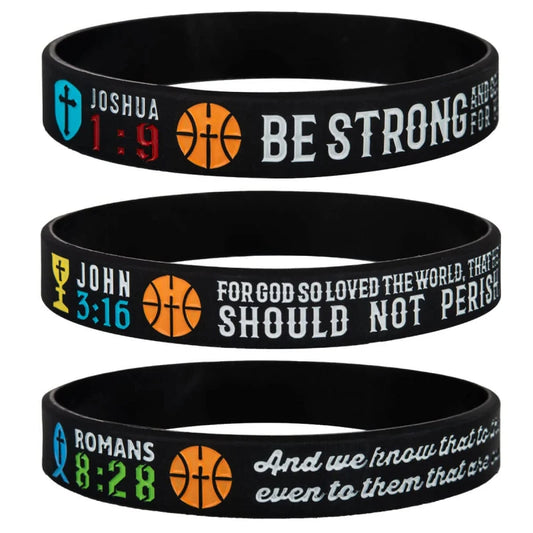 1pc/3pcs Christian Bible Verse Basketball John 316 Joshua 19 Romans 828 rubber bracelet silicone wristband