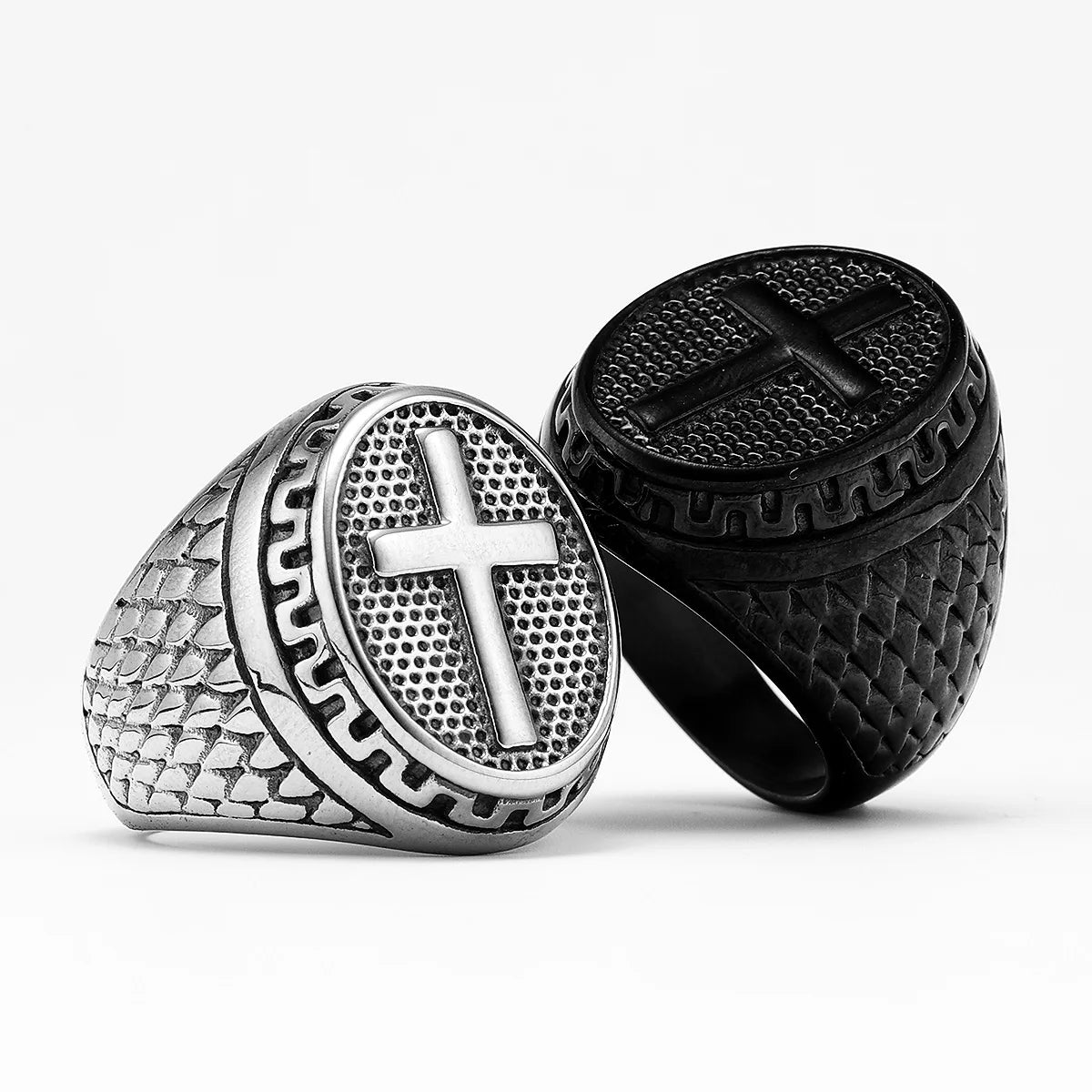 Christian Cross Black Religon Men Rings Stainless Steel Punk Cool Stuff Fashion Accessories Jewelry For Women Gift Wholesale