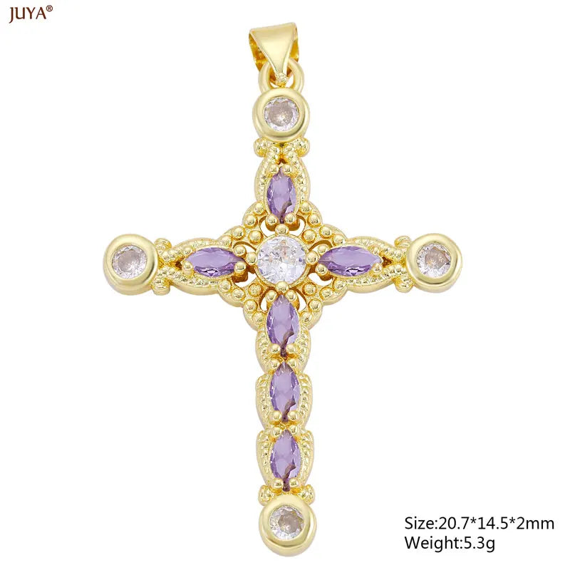 Christian Cross Charms Jesus Talisman Natural Stone Zirconia Pendant For DIY Women Necklaces Luxury Jewelry Making Accessories