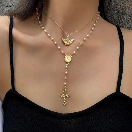 Christian Religious Catholic Pendant Long Tassel Collares Cross Fashion Accessories Jewelry Clavicle Chain Necklaces