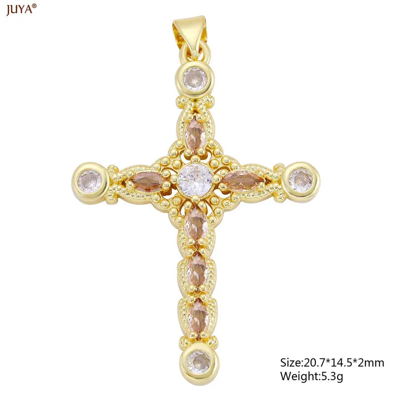 Christian Cross Charms Jesus Talisman Natural Stone Zirconia Pendant For DIY Women Necklaces Luxury Jewelry Making Accessories