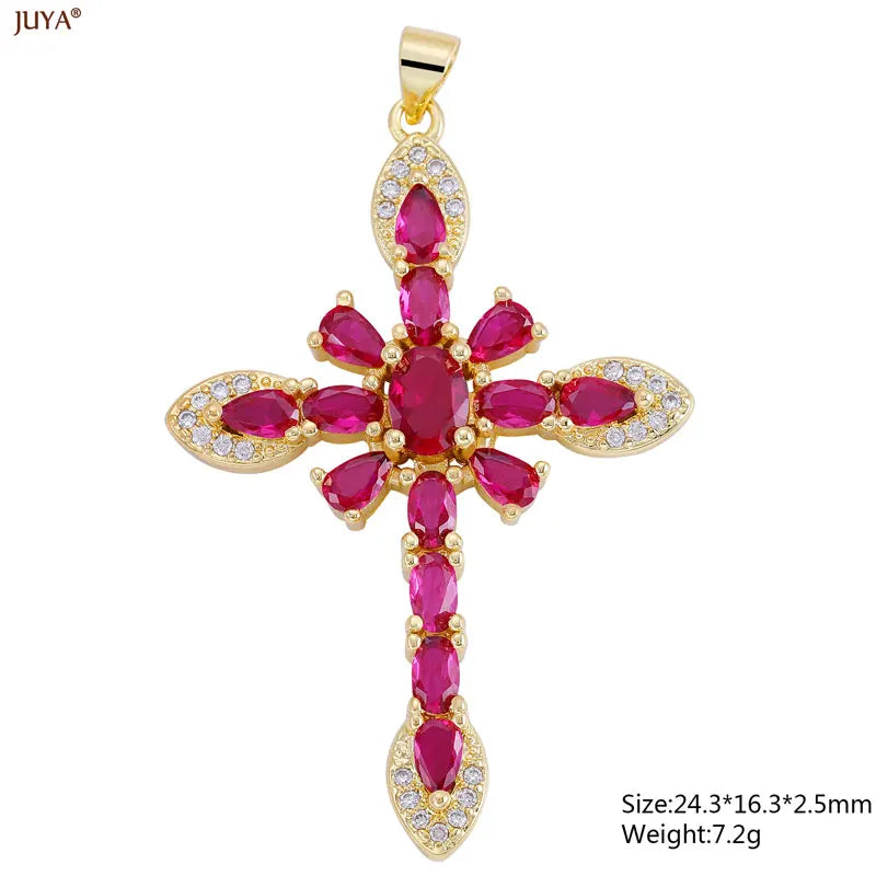 Christian Cross Charms Jesus Talisman Natural Stone Zirconia Pendant For DIY Women Necklaces Luxury Jewelry Making Accessories