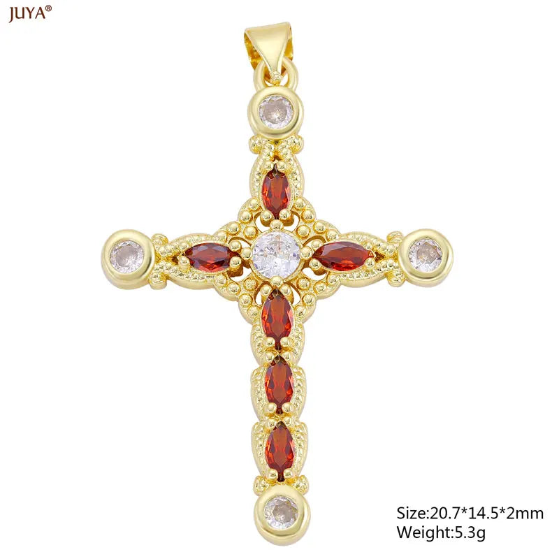 Christian Cross Charms Jesus Talisman Natural Stone Zirconia Pendant For DIY Women Necklaces Luxury Jewelry Making Accessories