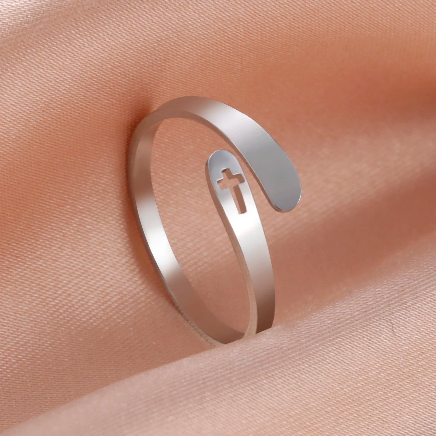 Christian Cross Ring – Adjustable Stainless Steel Faith Jewelry