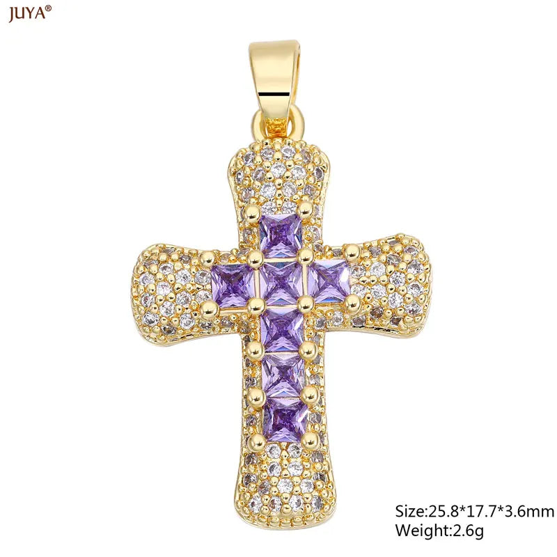 Christian Cross Charms Jesus Talisman Natural Stone Zirconia Pendant For DIY Women Necklaces Luxury Jewelry Making Accessories