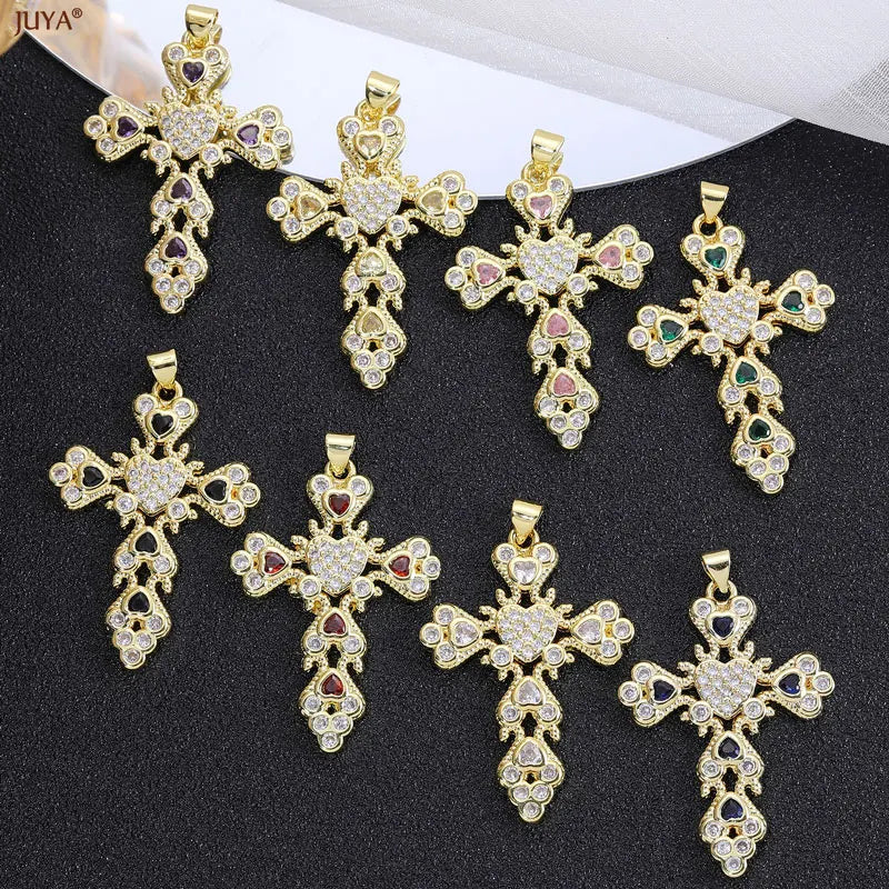 Christian Cross Charms Jesus Talisman Natural Stone Zirconia Pendant For DIY Women Necklaces Luxury Jewelry Making Accessories