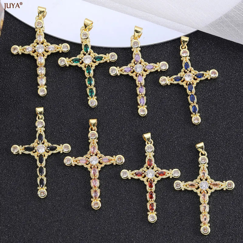 Christian Cross Charms Jesus Talisman Natural Stone Zirconia Pendant For DIY Women Necklaces Luxury Jewelry Making Accessories