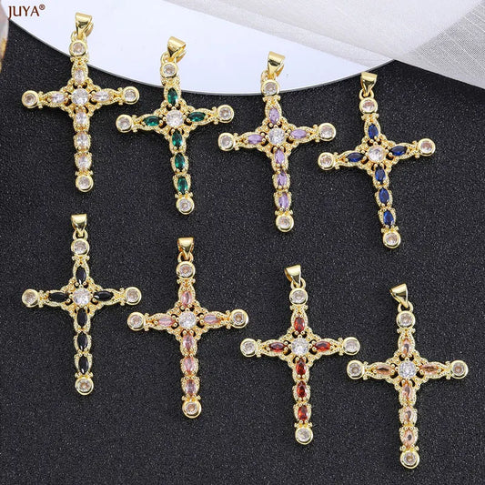 Christian Cross Charms Jesus Talisman Natural Stone Zirconia Pendant For DIY Women Necklaces Luxury Jewelry Making Accessories