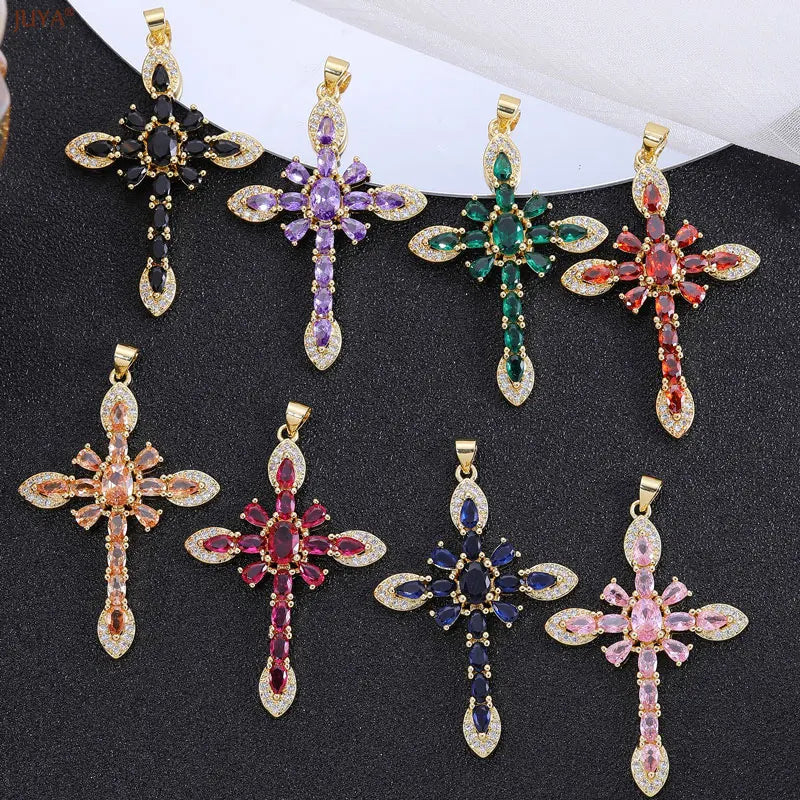 Christian Cross Charms Jesus Talisman Natural Stone Zirconia Pendant For DIY Women Necklaces Luxury Jewelry Making Accessories