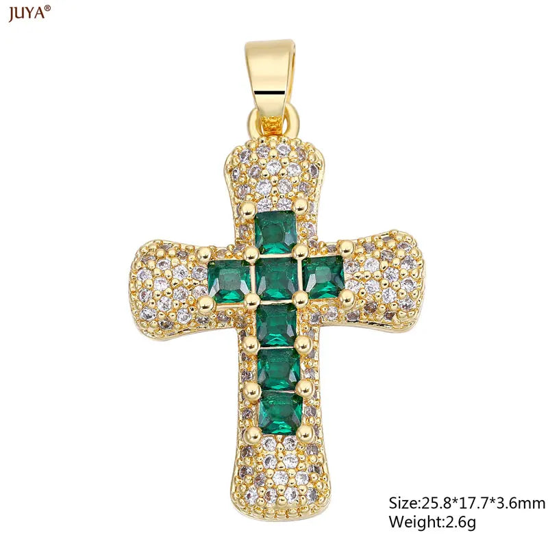 Christian Cross Charms Jesus Talisman Natural Stone Zirconia Pendant For DIY Women Necklaces Luxury Jewelry Making Accessories