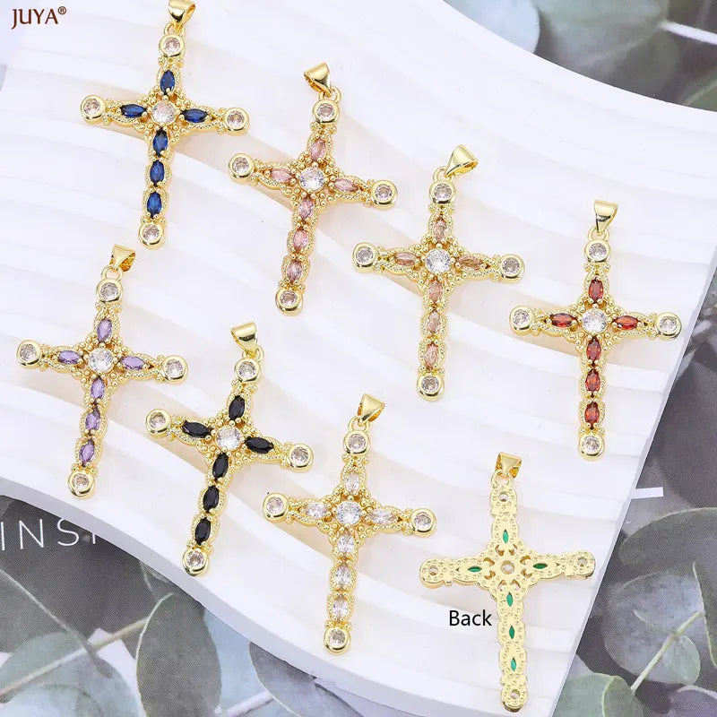 Christian Cross Charms Jesus Talisman Natural Stone Zirconia Pendant For DIY Women Necklaces Luxury Jewelry Making Accessories