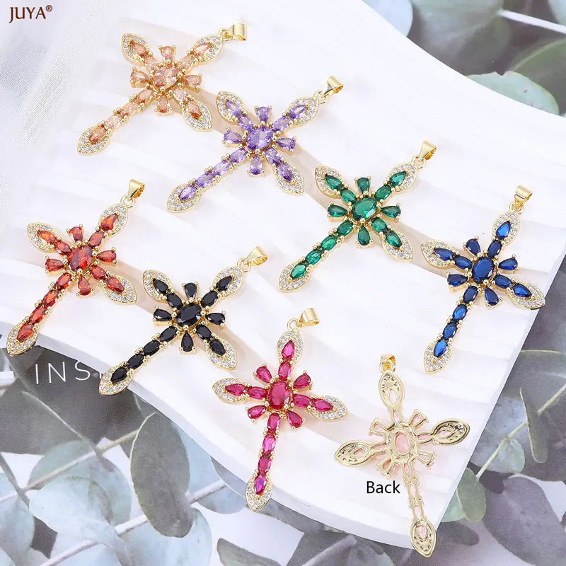 Christian Cross Charms Jesus Talisman Natural Stone Zirconia Pendant For DIY Women Necklaces Luxury Jewelry Making Accessories