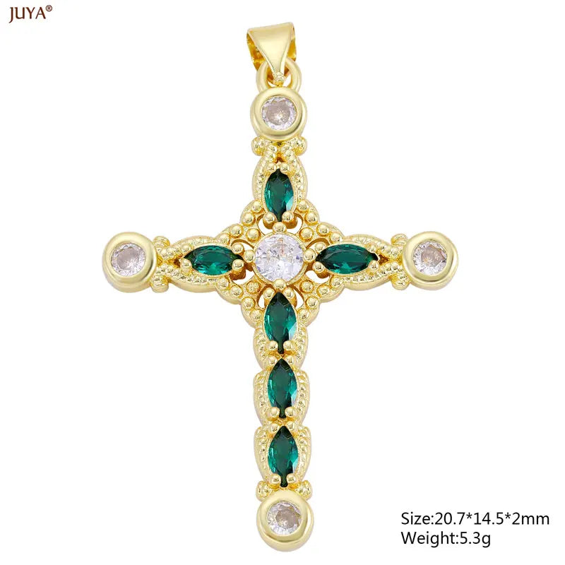 Christian Cross Charms Jesus Talisman Natural Stone Zirconia Pendant For DIY Women Necklaces Luxury Jewelry Making Accessories