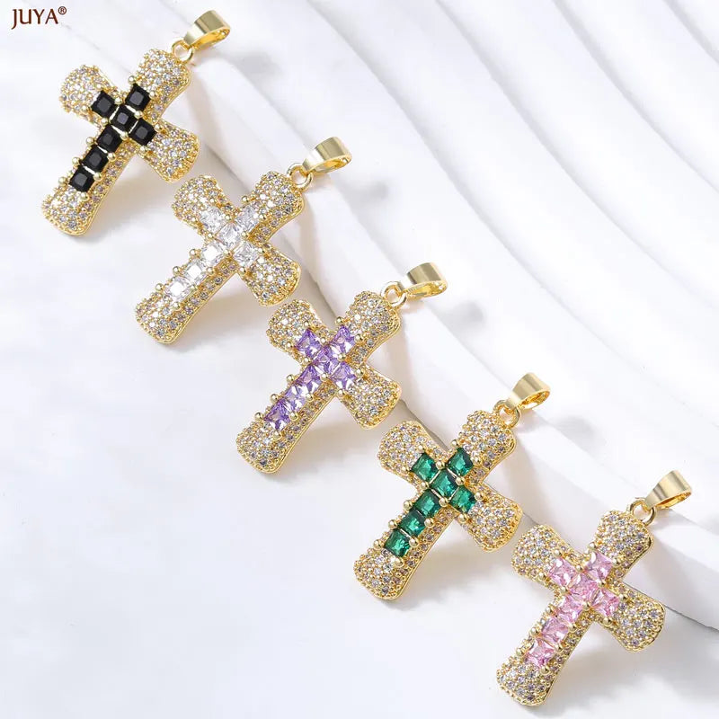 Christian Cross Charms Jesus Talisman Natural Stone Zirconia Pendant For DIY Women Necklaces Luxury Jewelry Making Accessories