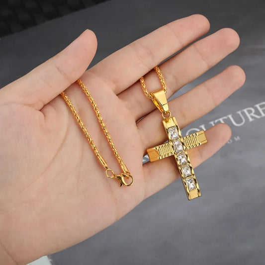 Christian Cross Pendant Women's New Fashion Metal Zircon Inlaid Accessories Religious Amulet Jewelry Without Chain