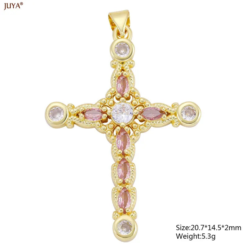 Christian Cross Charms Jesus Talisman Natural Stone Zirconia Pendant For DIY Women Necklaces Luxury Jewelry Making Accessories