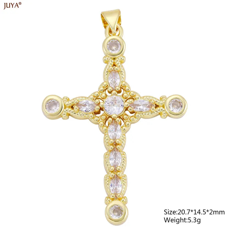 Christian Cross Charms Jesus Talisman Natural Stone Zirconia Pendant For DIY Women Necklaces Luxury Jewelry Making Accessories