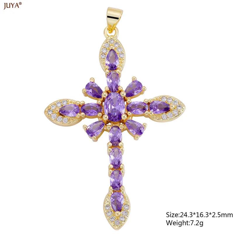 Christian Cross Charms Jesus Talisman Natural Stone Zirconia Pendant For DIY Women Necklaces Luxury Jewelry Making Accessories