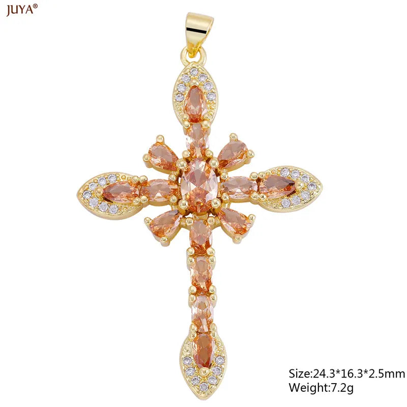 Christian Cross Charms Jesus Talisman Natural Stone Zirconia Pendant For DIY Women Necklaces Luxury Jewelry Making Accessories