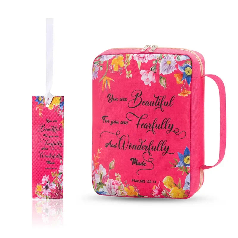 Bible Cover Case Floral Bible Cover Bag for Women, Stylish Functional Portable Bible Carrying Case Pockets Zipper Study