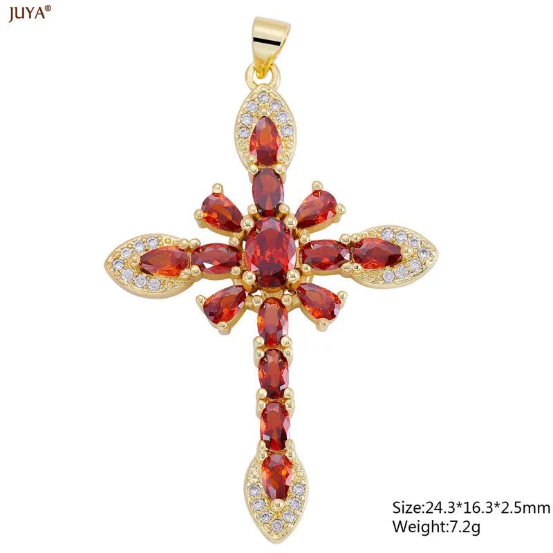 Christian Cross Charms Jesus Talisman Natural Stone Zirconia Pendant For DIY Women Necklaces Luxury Jewelry Making Accessories