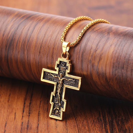 Christian Orthodox Cross Jesus Cross Pendant Necklace Prayer Large Pendant Jesus Pendant Men's and Women's Trendy Accessories