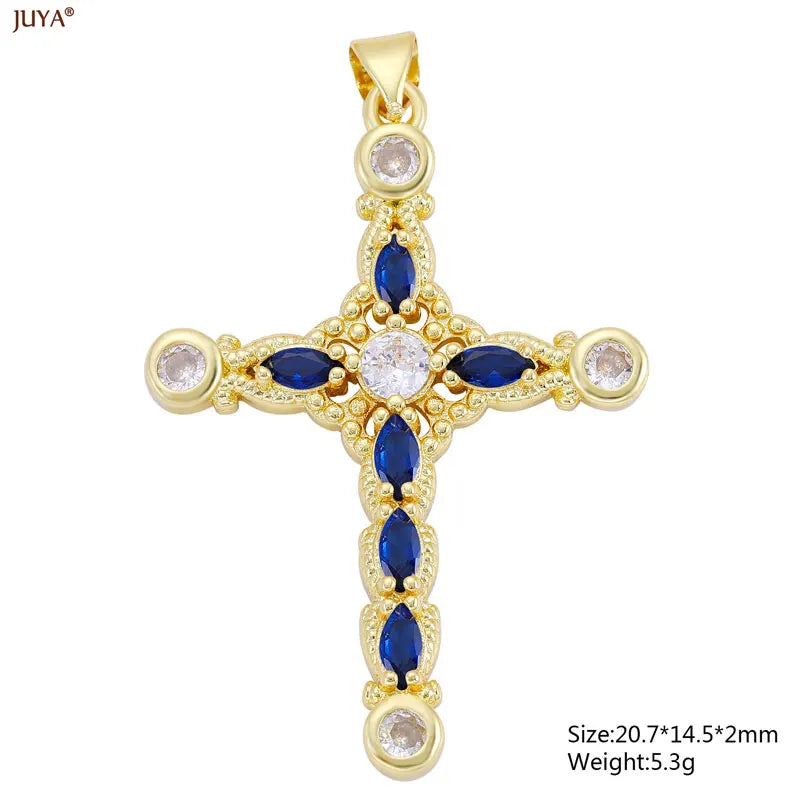 Christian Cross Charms Jesus Talisman Natural Stone Zirconia Pendant For DIY Women Necklaces Luxury Jewelry Making Accessories