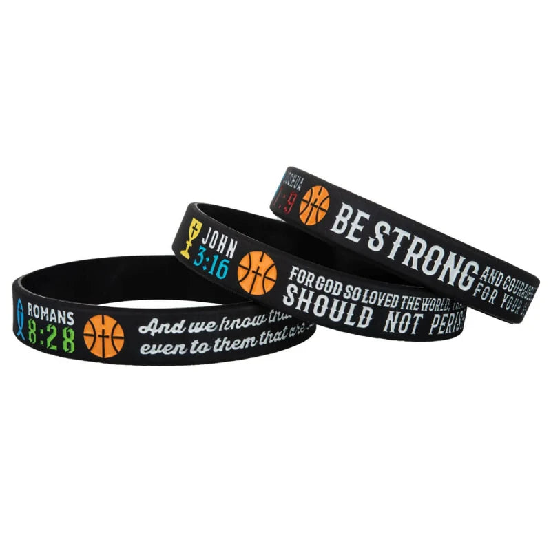 1pc/3pcs Christian Bible Verse Basketball John 316 Joshua 19 Romans 828 rubber bracelet silicone wristband